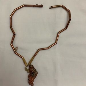 Copper Tube Necklace with Rustic Stone Pendant